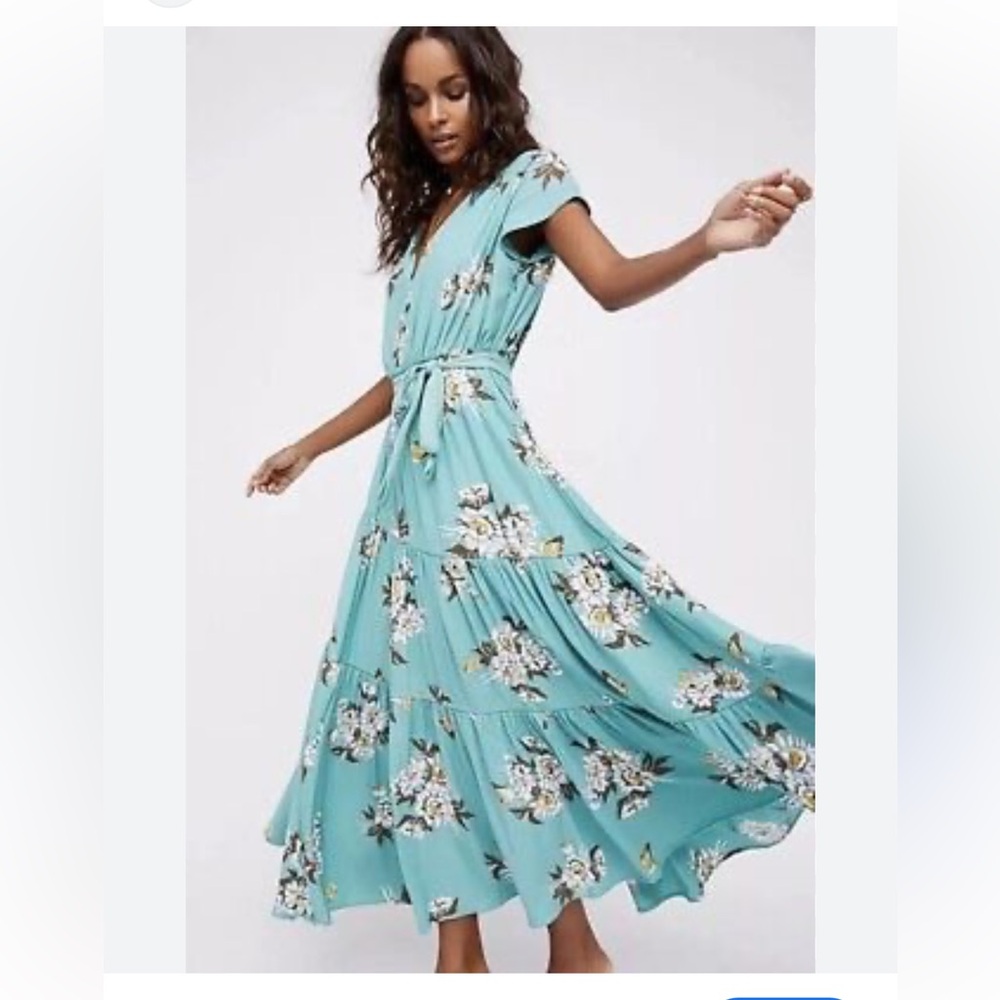 Free People size 6 Floral Green Maxi Dress